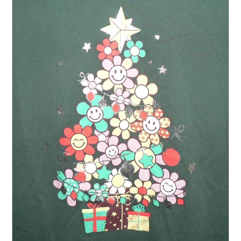 BCG Girls Long Sleeve Crew Neck‎ Graphic Foil Print Tee in Green Tree XL(16) $20